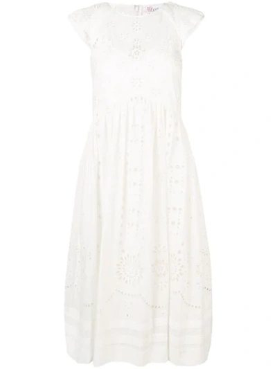 Red Valentino Redvalentino Broderie Anglaise Flared Dress In White