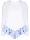 Msgm Ruffle Trim Crew Neck Sweatshirt In White