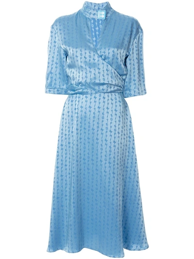 Off-white Wrap-effect Cutout Satin-jacquard Midi Dress In Light Blue