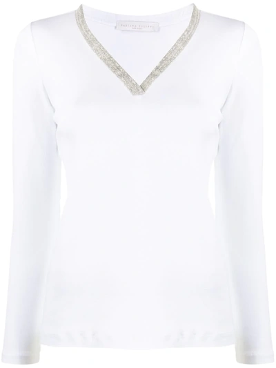Fabiana Filippi Embellished V-neck T-shirt In White