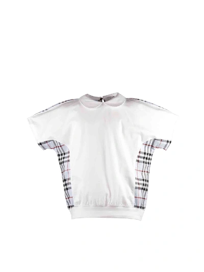 Burberry Kids' White Cotton T-shirt With Tartan Inserts
