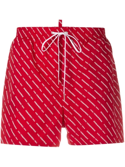 Dsquared2 All Over Logo Swim Trunks In Red