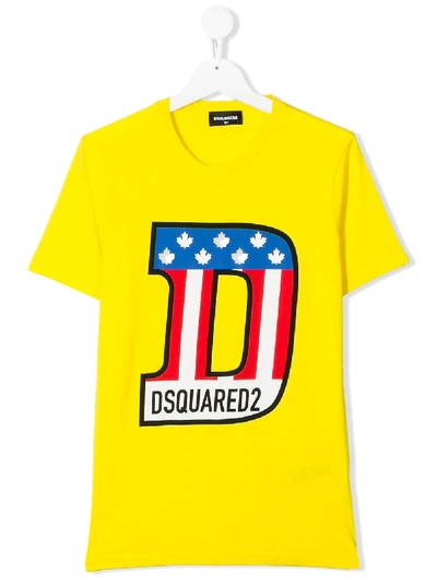 Dsquared2 Kids' T-shirt In Yellow With Maxi Logo Print