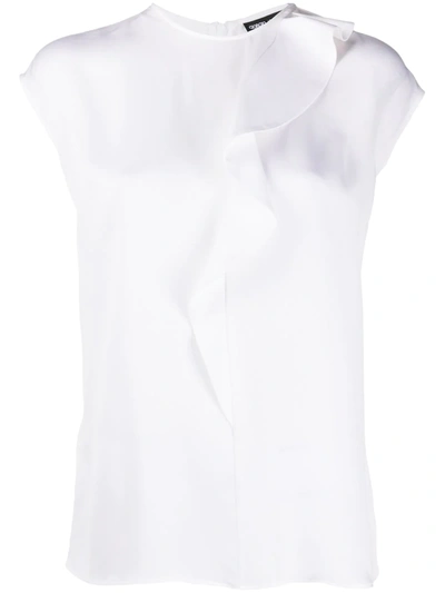Giorgio Armani Ruffle Silk Blouse In White