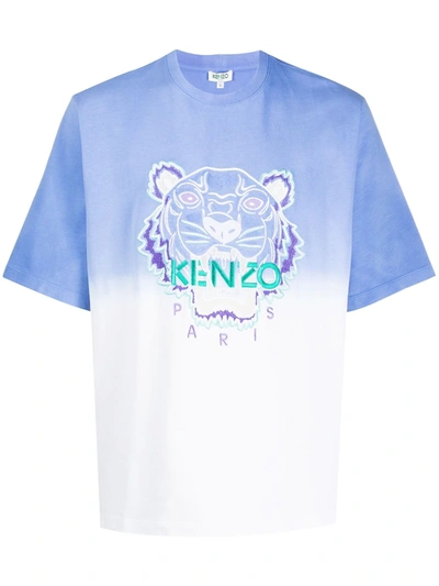 Kenzo Dip Dye Tiger Embroidered Graphic Tee In Light Blue