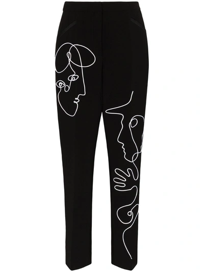 Moschino Embroidered Crepe Straight-leg Pants In Black