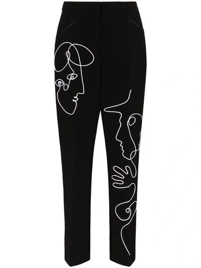 パンツ MOSCHINO Crepe pants Black Moschino Embroidered Crepe Straight-leg Pants In Black
