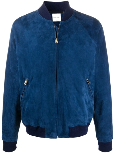 Paul Smith Suede Jacket With Elastic Edges In Blue