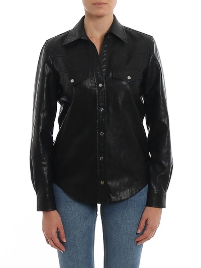Pinko Ciambella Faux Leather Shirt In Black