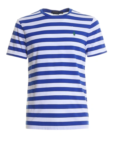 Polo Ralph Lauren Striped Jersey T-shirt With Logo Embroidery In Blue