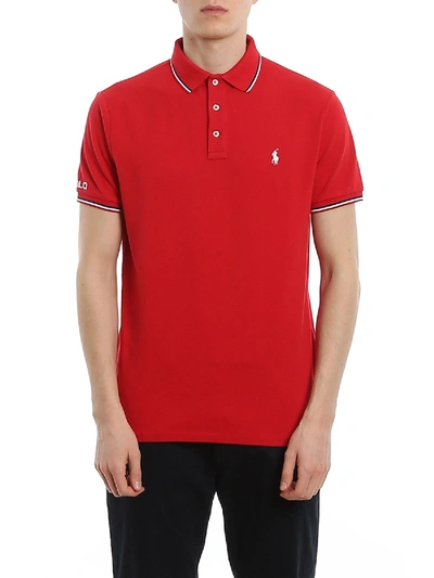 Polo Ralph Lauren Pique Cotton T-shirt With Contrasting Piping In Red