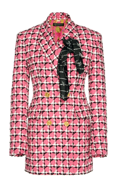 Versace Tweed Double-breasted Blazer In Pink