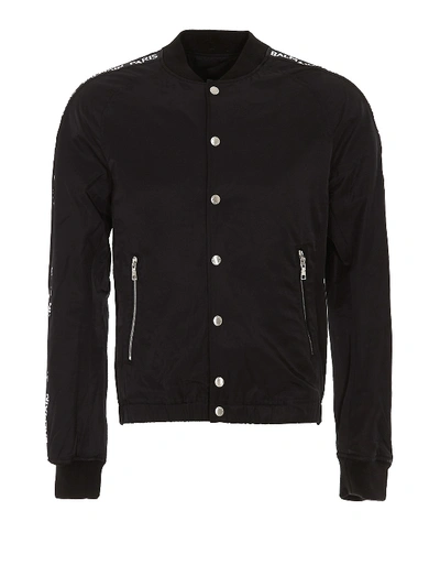 Balmain Drawcord Hem Logo Stripe Bomber Jacket In Black