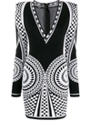 Balmain Two-tone Geometrical Knitted Dress In Black