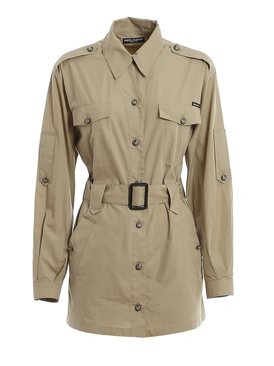 Dolce & Gabbana Poplin Safari Shirt In Beige