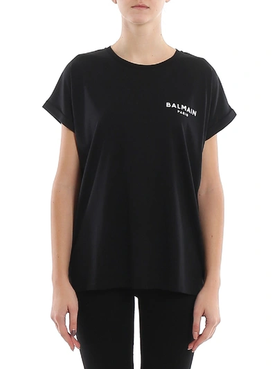 Balmain Black Cotton Chest Logo Print T-shirt