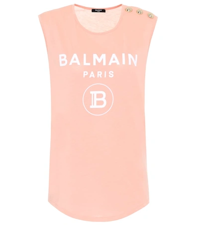 Balmain Top In Cotone Con Logo In Pink