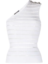 Balmain Knitted Stripe One Shouldered Top In White