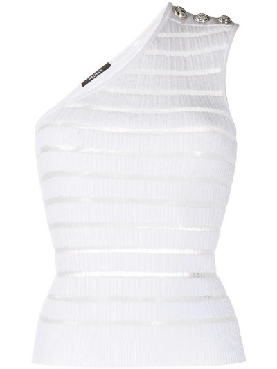 Balmain Knitted Stripe One Shouldered Top In White
