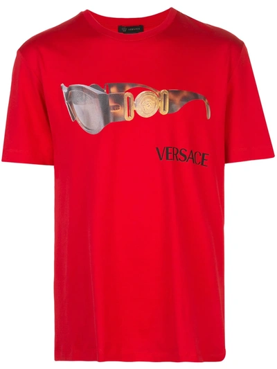 Versace Sunglasses Logo Print T-shirt Red