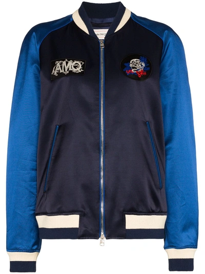 Alexander Mcqueen Embroidered Bomber Jacket In Blue