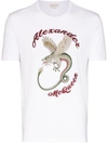 Alexander Mcqueen Dragon-embroidered Cotton T-shirt In Bianco