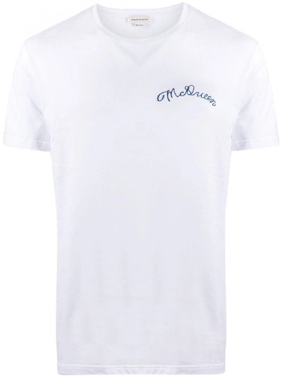 Alexander Mcqueen White Logo-embroidered Cotton T-shirt