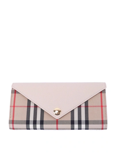 Burberry Halton Vintage Check Leather Wallet In Beige