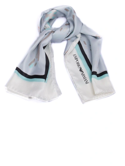 Emporio Armani Geometric Print Silk Scarf In Grey