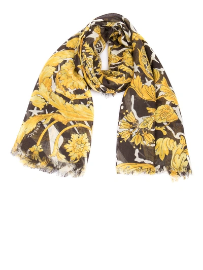 Versace Baroque Printed Scarf In Gold