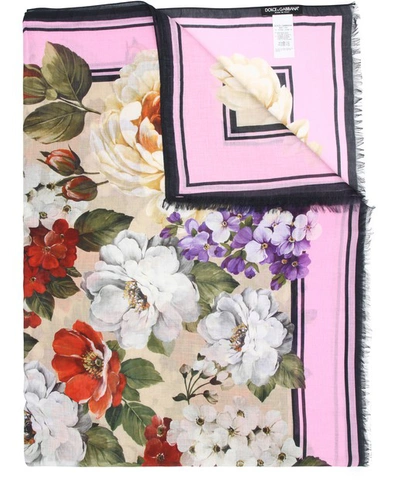 Dolce & Gabbana Floral Print Modal And Cashmere Scarf In Kaki