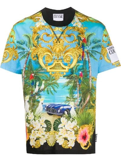 Versace Jeans Couture Jungle Baroque T-shirt Multicolor In Black