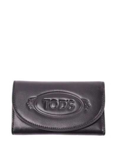 Tod's Embossed Logo Leather Wallet In Black