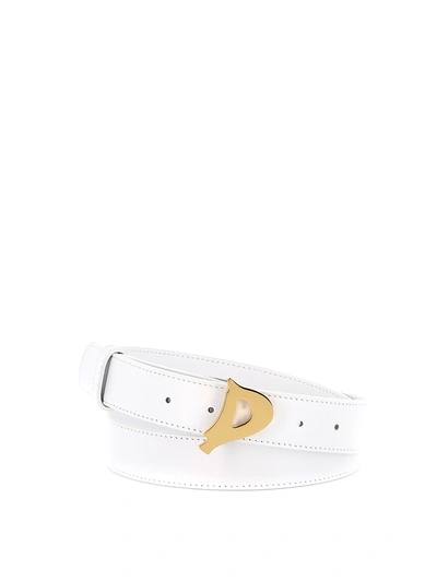 Dondup D Buckle Leather Belt In White