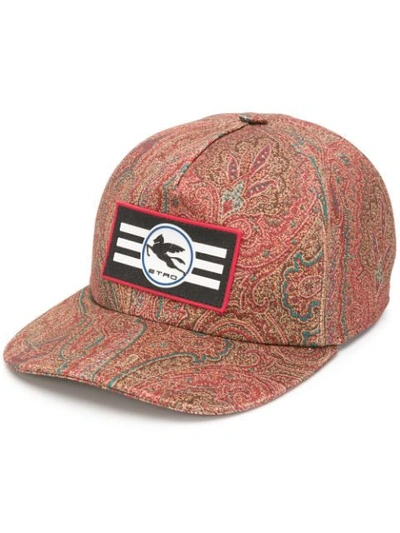Etro Paisley Baseball Cap With Rubber Logo Patch In Brown