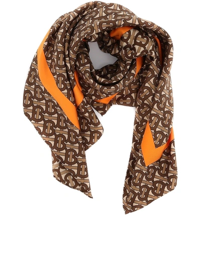 Burberry Tb Monogram Printed Scarf In Brown