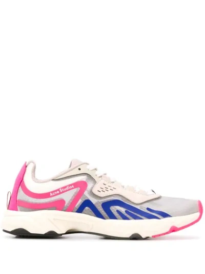 Acne Studios Ripstop, Rubber And Suede Trainers In White,fuchsia,blue