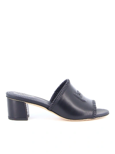 Tod's Double T Leather Sandals In Black