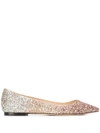 Jimmy Choo Romy Flat Three-tone Glitter Flats In Gold,silver