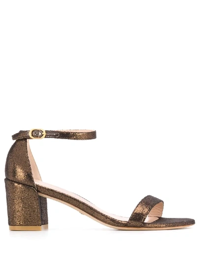 Stuart Weitzman Simple Lamé Velvet Sandals In Bronze