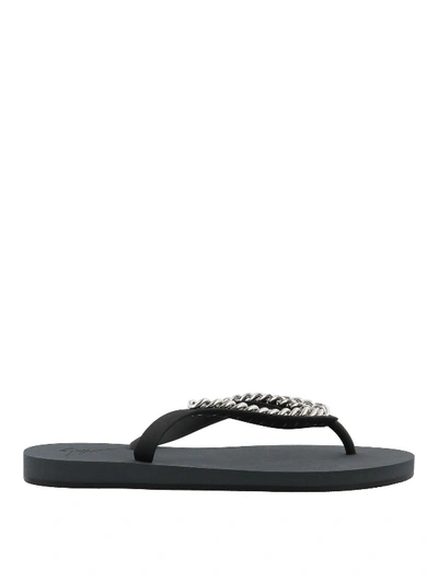 Giuseppe Zanotti Florida Chain Detail Flip Flops In Black