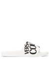 Versace Jeans Couture Black Logo Slippers In White
