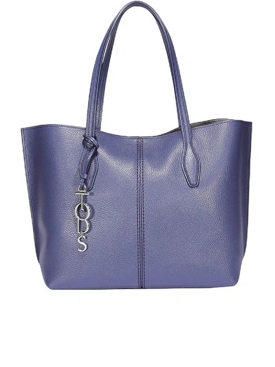 Tod's Joy Medium Navy Hammered Leather Tote Bag In Blue
