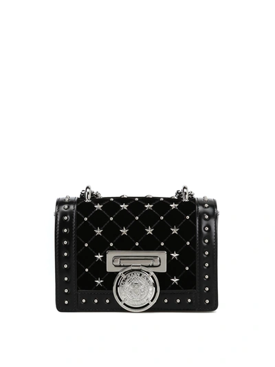 Balmain Baby Box Velvet And Leather Clutch In Black