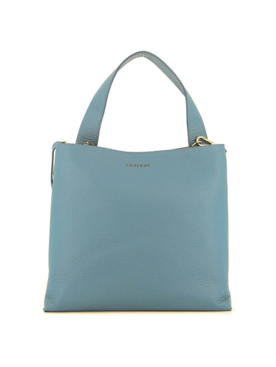 Orciani Fan Soft Pebbled Leather Large Bag In Light Blue