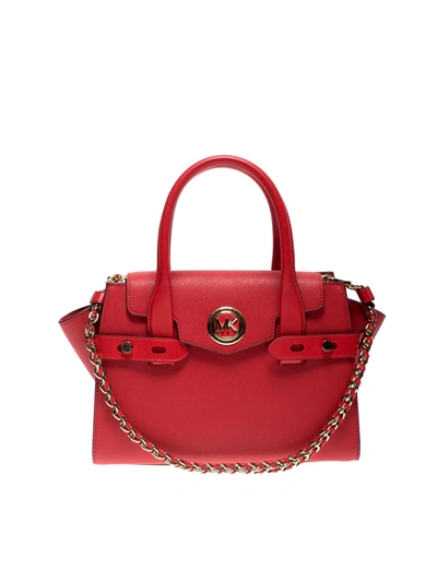 Michael Kors Carmen Small Handbag In Bright Red Color Leather