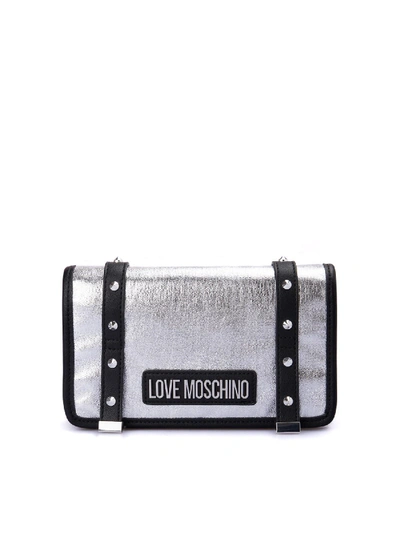 Love Moschino Studded Strap Metallic Bag In Silver | ModeSens