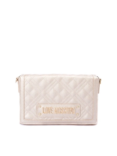 Love Moschino Laminated Faux Leather Cross Body Bag In Gold