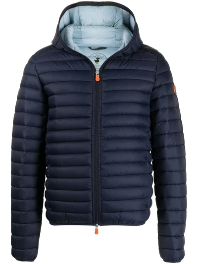 Save The Duck Donald Hooded Channel Quilted Puffer Jacket In Blue
