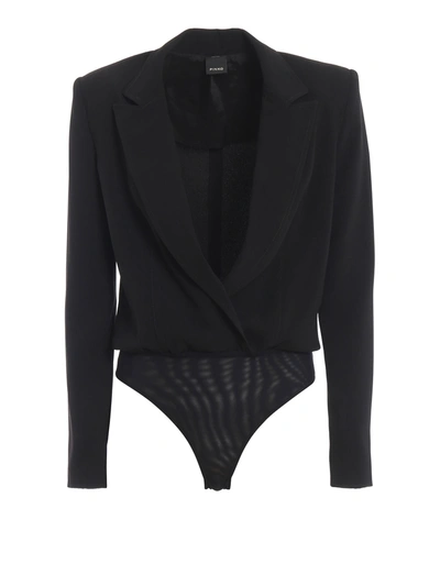 Pinko Dedicato 1 Poly Crepe Jacket Style Bodysuit In Black